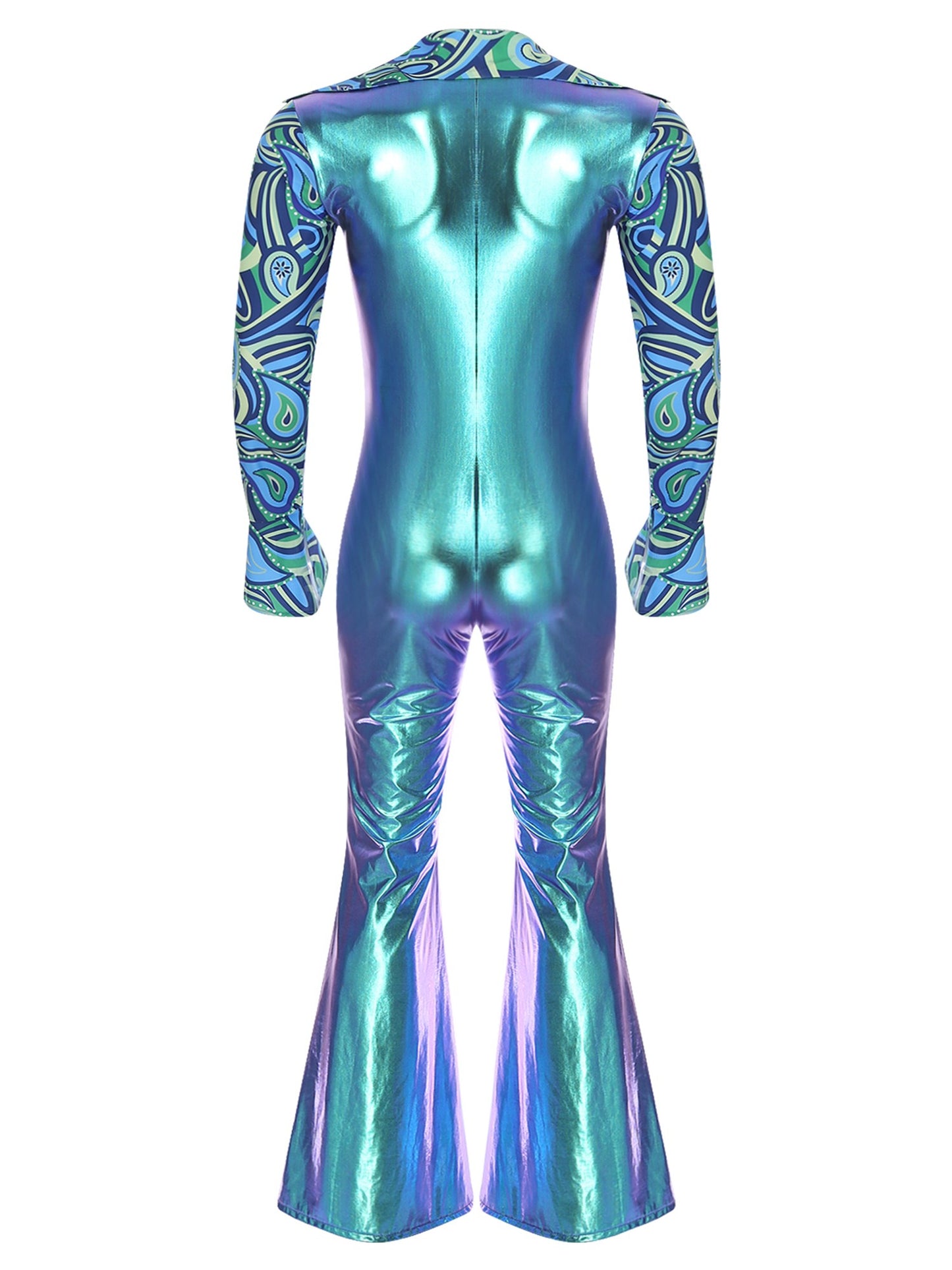 Men Bell Bottom Pants Jumpsuit Rompers Vintage 80s Disco Hippie Costume for Rock Jazz Dancewear Musical Theme Party Dress-up
