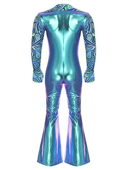 Men Bell Bottom Pants Jumpsuit Rompers Vintage 80s Disco Hippie Costume for Rock Jazz Dancewear Musical Theme Party Dress-up
