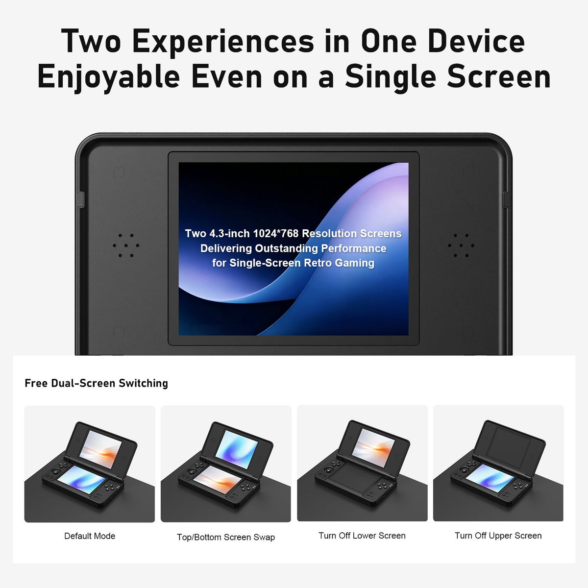 Anbernic RG  DS Plus Retro Handheld Game Console Dual Screen 4.3 Inch IPS RK3568 Linux 1GB RAM 16GB TF WiFi Bluetooth 4000mAh