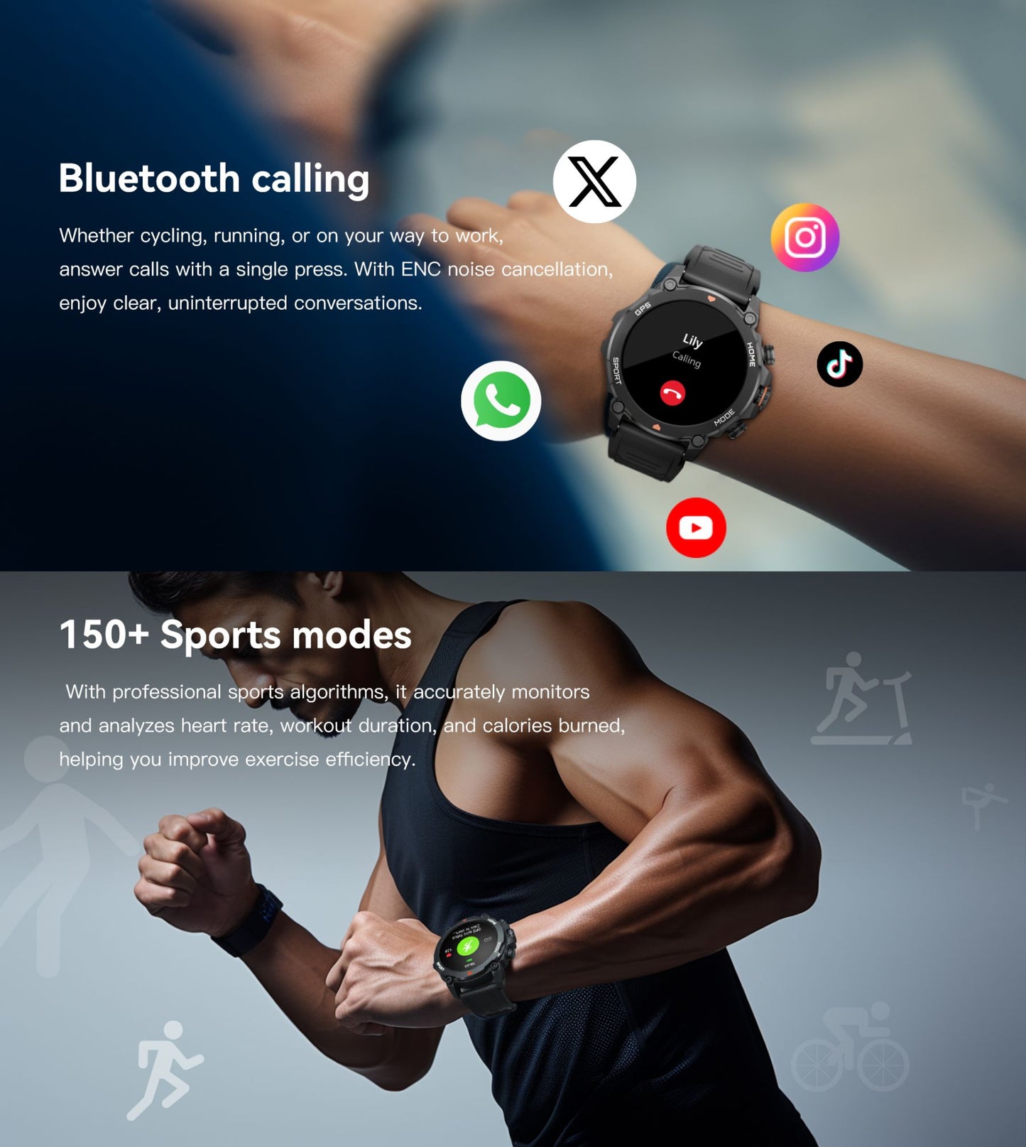 2025 Outdoor Military GPS SmartWatch Aurafit G6 / Trek 1 Compass Altimeter Chat GPT 5ATM Waterproof Sports Smart watch Men