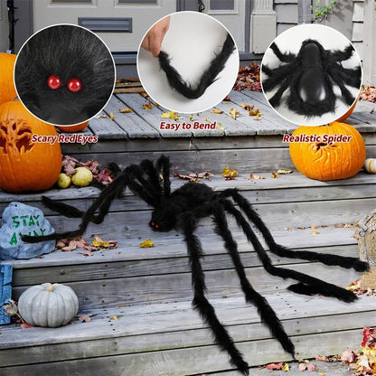 1/3pcs Giant Black Plush Spider Halloween Decorations Outdoor Scary Large Spiders Halloween Party Bar Haunted House Horror Props