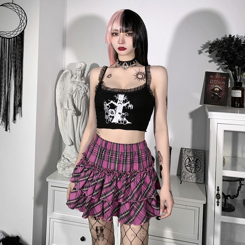 Pink Skirt Japanese College Style Youth Girl Plaid Skirt Female High Waist Slim Lolita Cosplay Y2k Skirt Goth Skirt