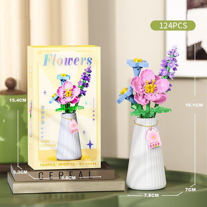 Flower Bouquet Building Blocks with Vase DIY Rose Sunflower Mini Bricks for Kids Birthday Party Favors Girls Gift Desktop Decor
