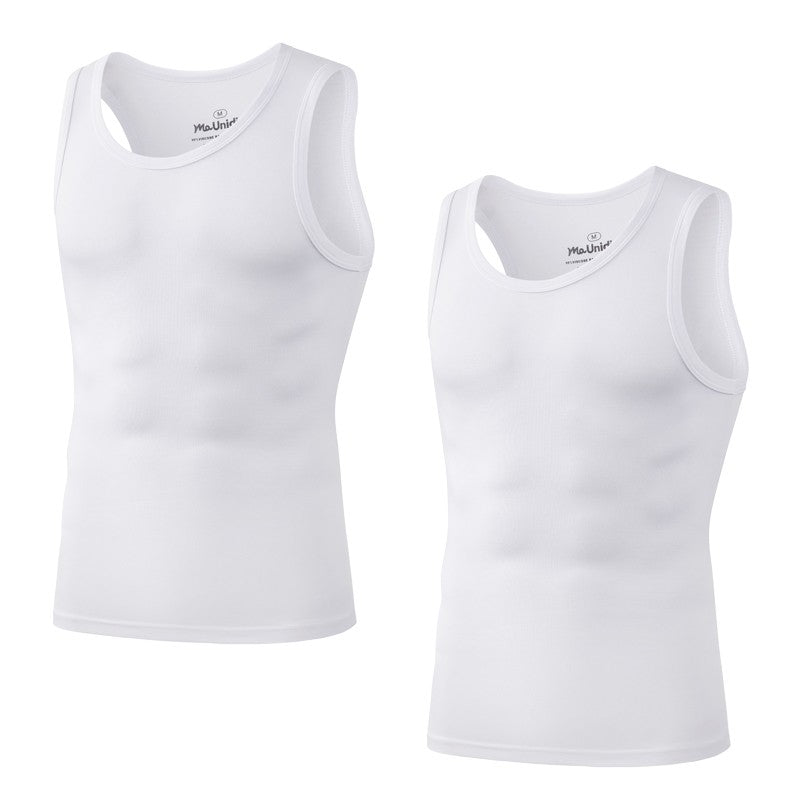 2Pcs/Pack Men's Tank Top Sleeveless Gym T-Shirt Man Vest Solid Color Compression Undershirts Men Tops High-Quality Bamboo Fiber