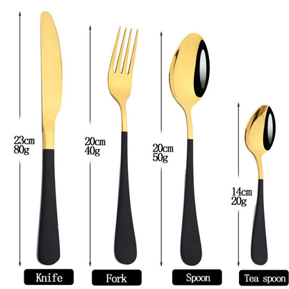 AJOYOUS Jogo de Louça de Aço Inoxidável Espelhado 24 Peças Talheres Ocidentais Faca Garfo Colher Conjunto de Talheres Utensílios de Cozinha Prateados