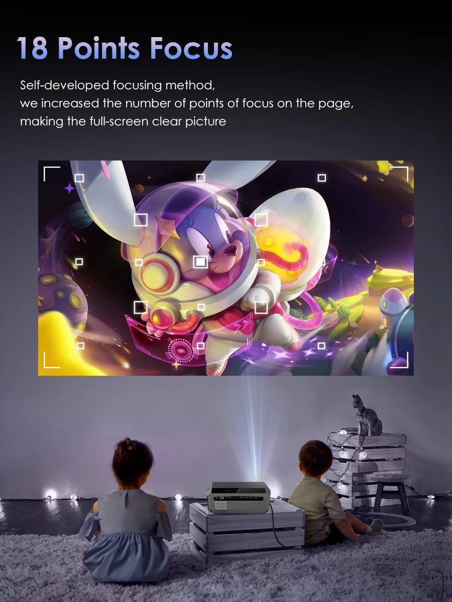 Projetor 4K com foco automático 3500 ANSI, Wi-Fi 2.4+5G, Bluetooth, Full HD 1080P, HDR, Android TV, para filmes, vídeos e home theater durante o dia