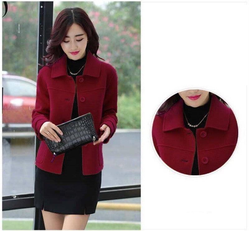 Female Woolen Coat Short Autumn 2024 Solid Color High-End Woolen Jacket Casual Single breasted Lapel Outerwearl