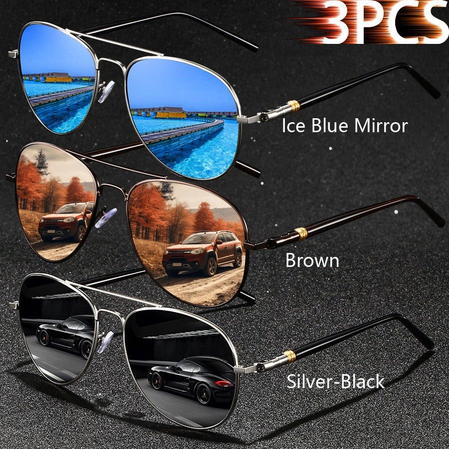 3 PCS Fashion Vintage Square Metal Frame Sunglasses Men Women Fishing Driving Luxury Brand Designer Sun Glasses  Eyewear UV400