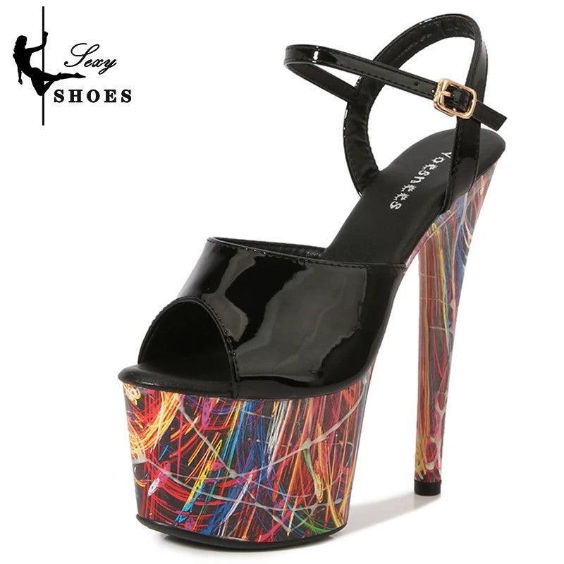 17CM Summer Shoes Women luxury Sandals Platform Ladies Shoes Stripper Womens High Heels Geometric Fluorescent Night light Heels