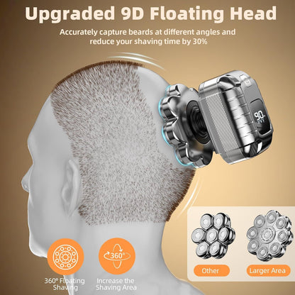 9D Head Shavers for Bald Men 5 in 1 Detachable Head Razor IPX7 Waterproof Wet Dry Rechargeable Electric Shavers for Men