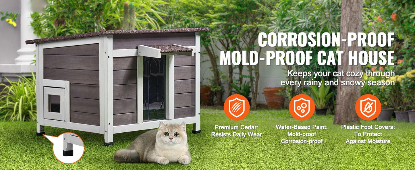 SucceBuy Casa de Gatos Externa à Prova de Intempéries, Abrigo para Gatos Selvagens, Casa de Madeira Externa para Gatos e Coelhos com Isolamento Total de Espuma