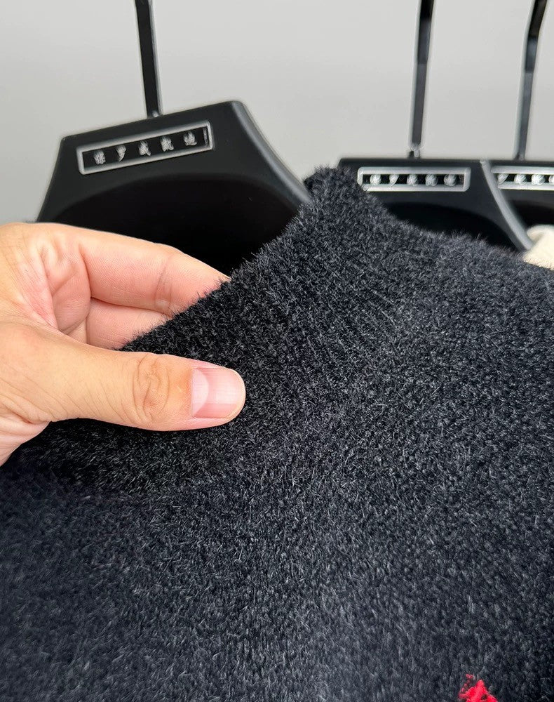 High end brand velvet sweater men's new designer fashion exquisite pony embroidery winter thick warm round neck knitted pullover