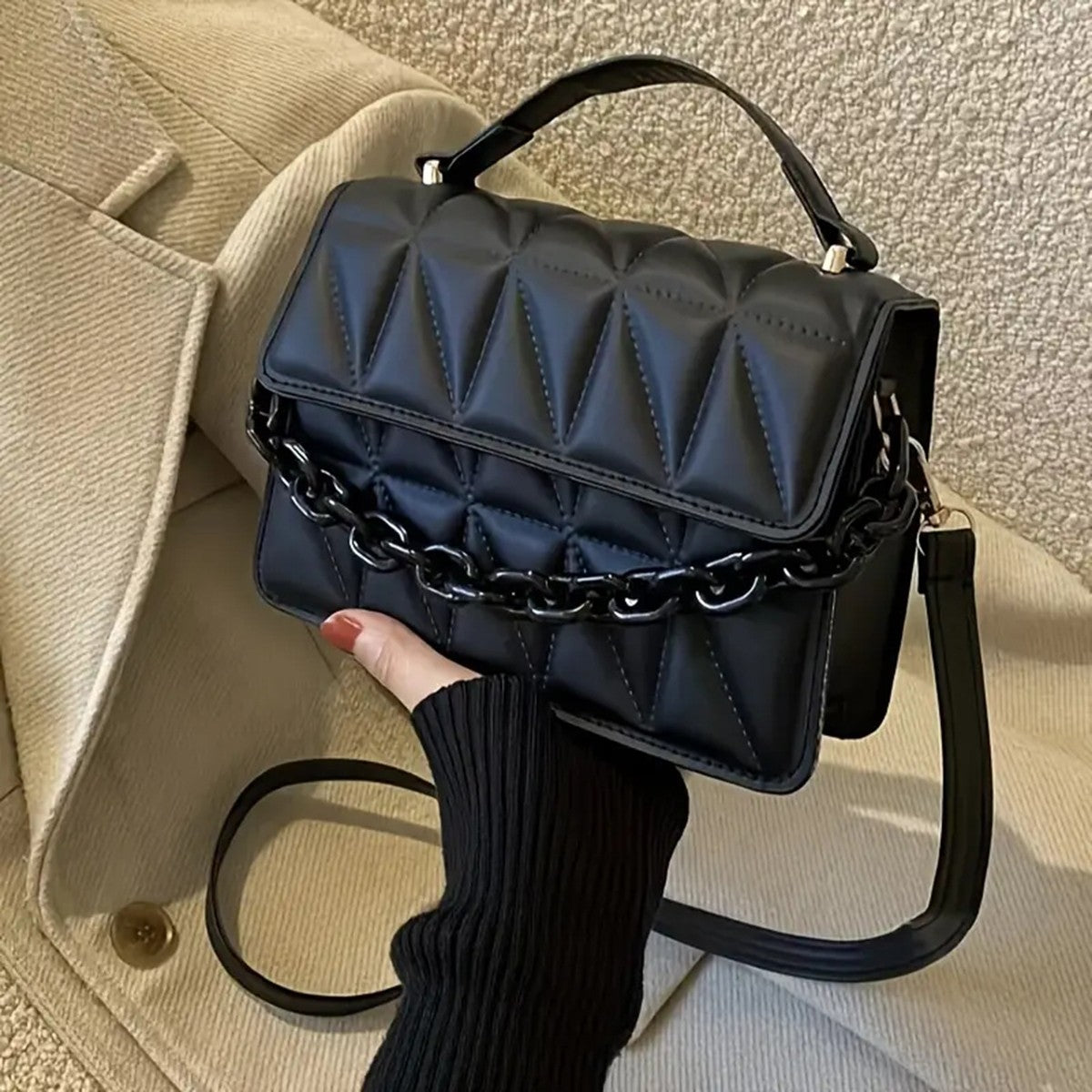Diamond chain handbag women's fashion retro embossed small square bag women's single shoulder crossbody bag a bag