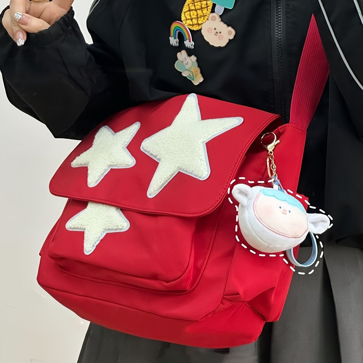 Cute Academic Star Print Shoulder Bag, Large Capacity Tote for Students, Casual Commuter Crossbody Purse, 1-Pack