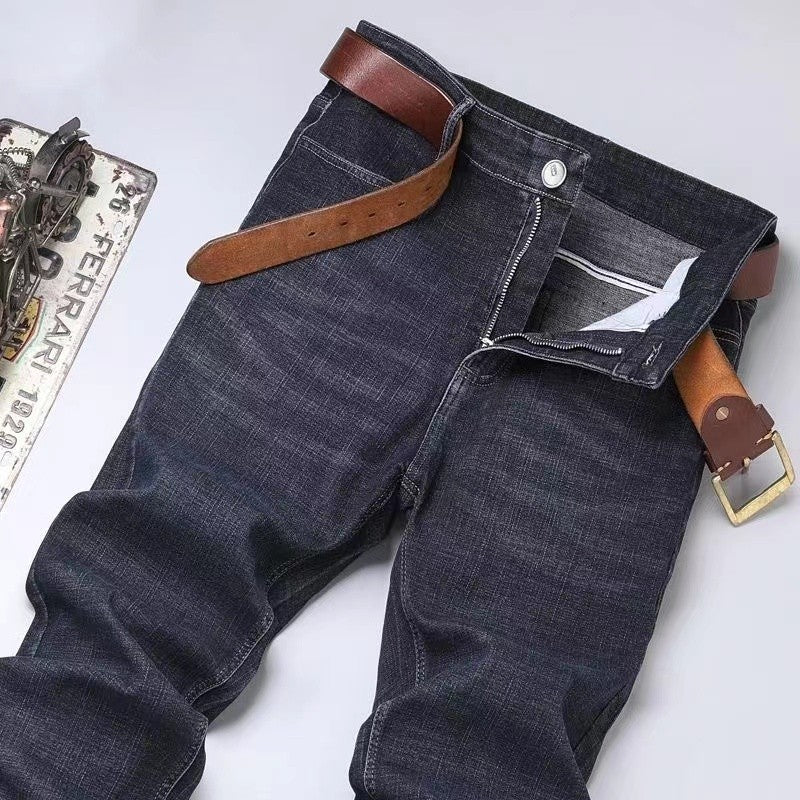 Men Fashion Straight Jeans Men 2025 New Stretch Slim Fit Pants Comfortable Soft Business Denim Trousers Male Brand Clothing