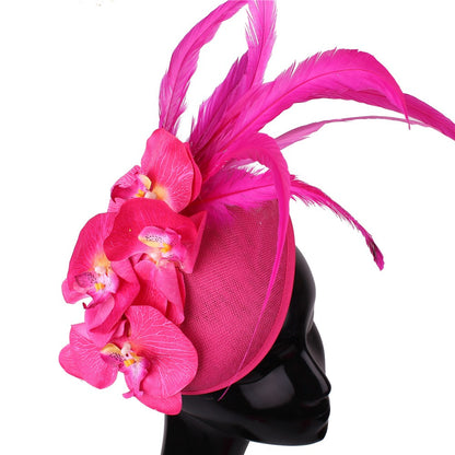 Fascinator Elegante de Lavanda com Flor Amarela Chapéu Derby para Senhora Chapéus de Igreja em Sinamay Fedora de Aba Larga Chapéu para Casamento Festa Vestido XMF320