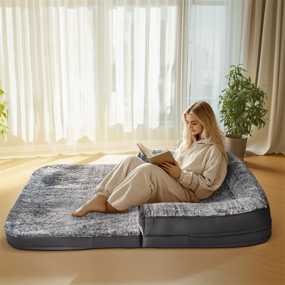 Cama Gigante para Cães, Tamanho Humano, 180cm de Comprimento, Dobrável, Calmante, Capa de Pelúcia, Ortopédica