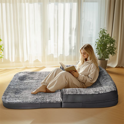 Cama Gigante para Cães, Tamanho Humano, 180cm de Comprimento, Dobrável, Calmante, Capa de Pelúcia, Ortopédica