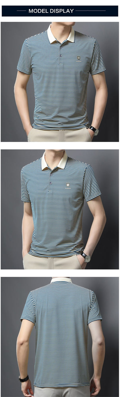 Quality breathable cotton short sleeve men's POLO shirt 2024 summer fashionable shiny diamond inlaid design top soft T-shirt