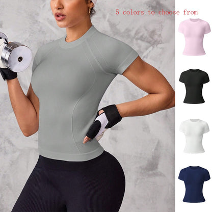 Women's short-sleeved sports top, breathable and quick-drying fabric, suitable for running and yoga,