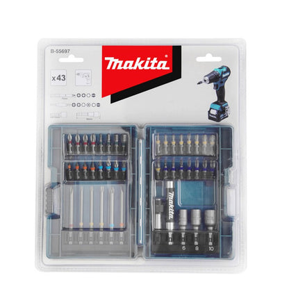 Jogo de Bits para Parafusadeira Elétrica Makita B-55697 43 Peças Codificados por Cores Tipo Flor Cruzada Soquete Sextavado Acessórios para Ferramentas Elétricas