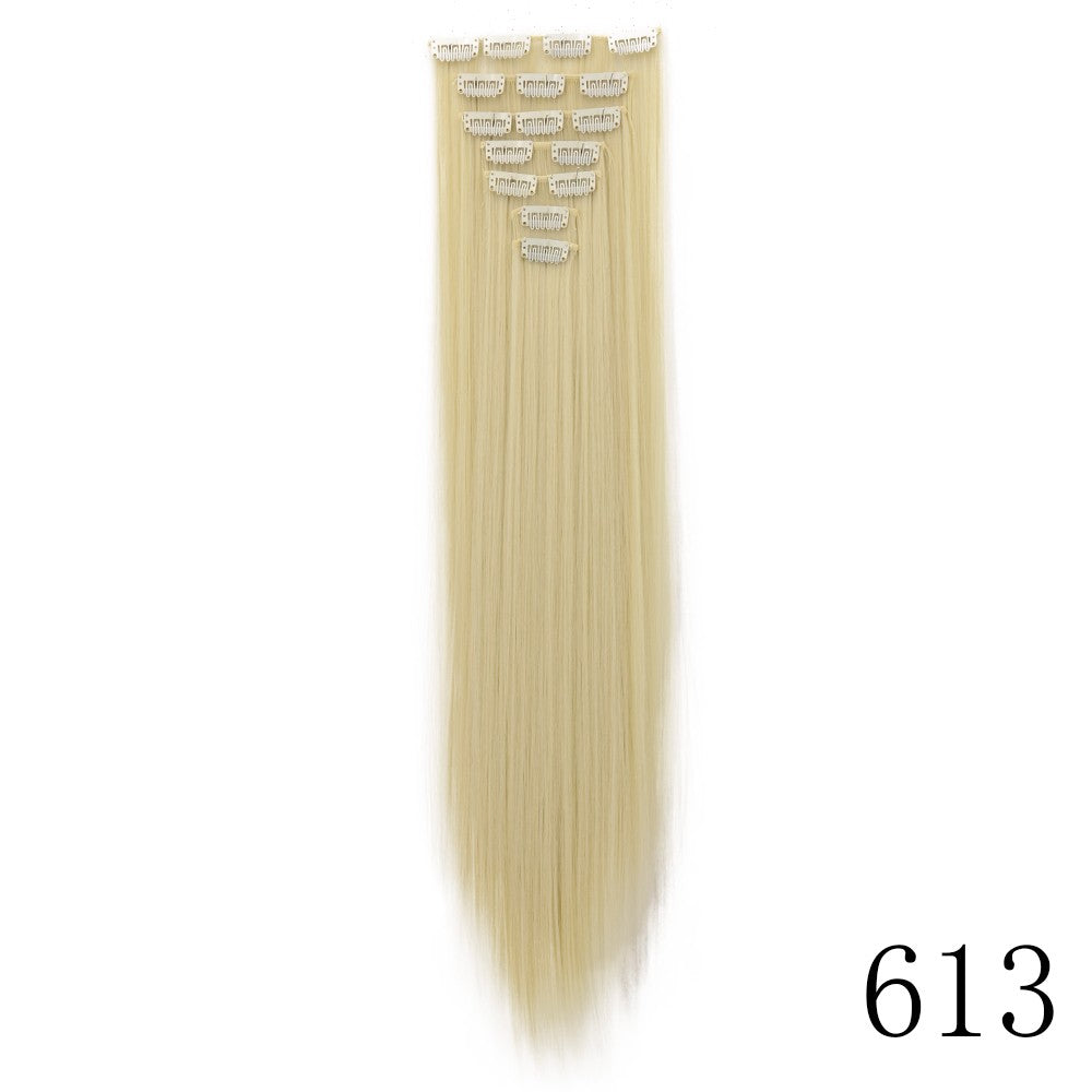 LANSA 7Clips Aplique de Cabelo Sintético Liso Comprido de Encaixe Extensões de Cabelo de Encaixe Cheveux Clipe Fibra Natural de Alta Temperatura Preto Marrom Peça de Cabelo