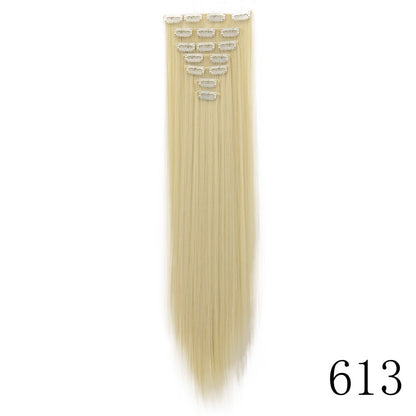 LANSA 7Clips Aplique de Cabelo Sintético Liso Comprido de Encaixe Extensões de Cabelo de Encaixe Cheveux Clipe Fibra Natural de Alta Temperatura Preto Marrom Peça de Cabelo