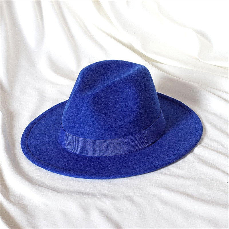 Men's fedora hat Men's and women's universal solid color fedora hat Women's 21 color wide brim jazz hat Autumn and winter Britis