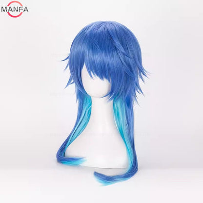 Peruca Cosplay Dramatical Murder DMMD Seragaki Aoba Gradiente Azul Resistente ao Calor Sintética + Touca de Peruca