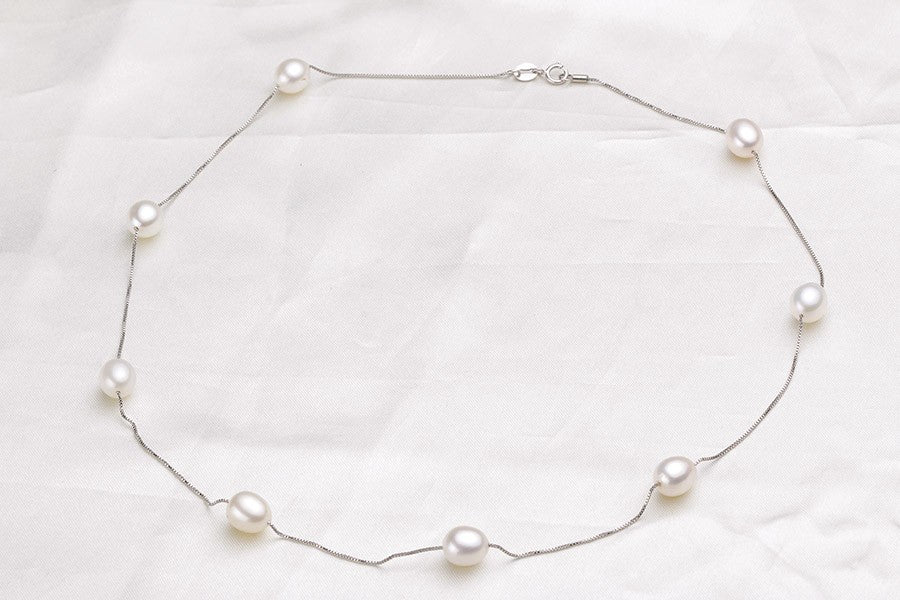 HENGSHENG Natural Pearl Necklace/Bracelet Jewelry Sets 925 Sterling Silver Chain with Freshwater Pearl Jewelry Gift for Women