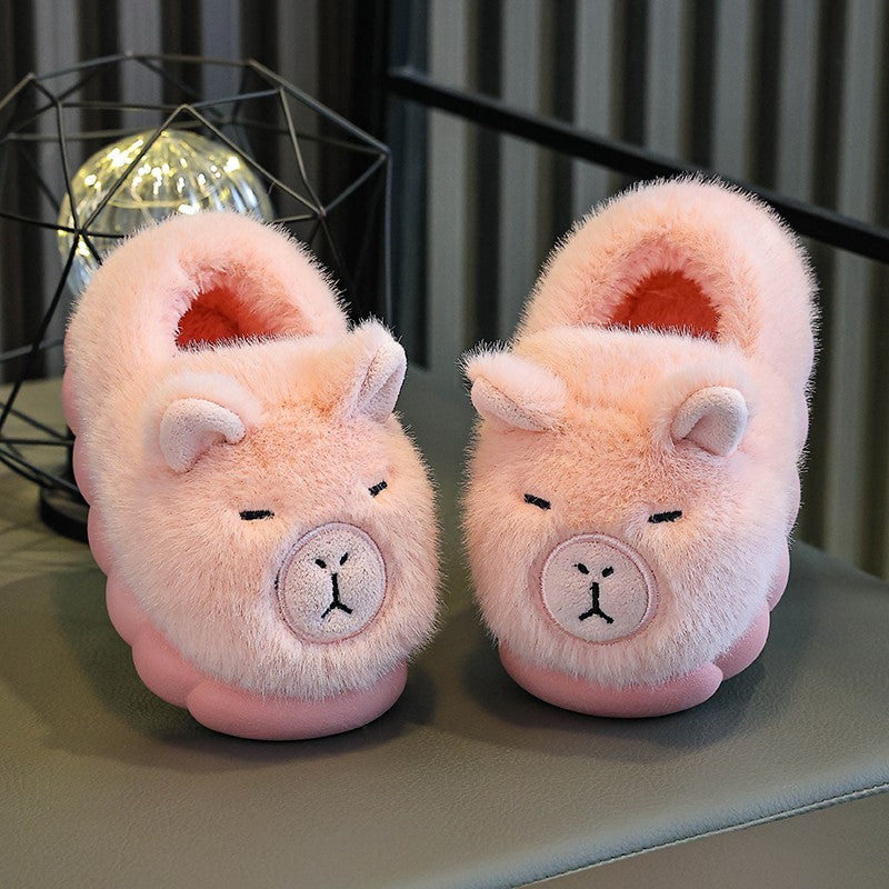 Kids Winter Warm Cotton Slippers Cute Capybara Slip-On Shoes for Boys Girls Soft Non-Slip Soles Lightweight  Warm Home Shoes