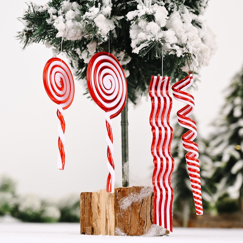 1pack Christmas Tree Ornaments Red White Acrylic Crutch Lollipop Candy Shape Pendant for Xmas Decorations Noel Kids Gifts Supply
