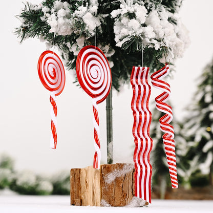 1pack Christmas Tree Ornaments Red White Acrylic Crutch Lollipop Candy Shape Pendant for Xmas Decorations Noel Kids Gifts Supply