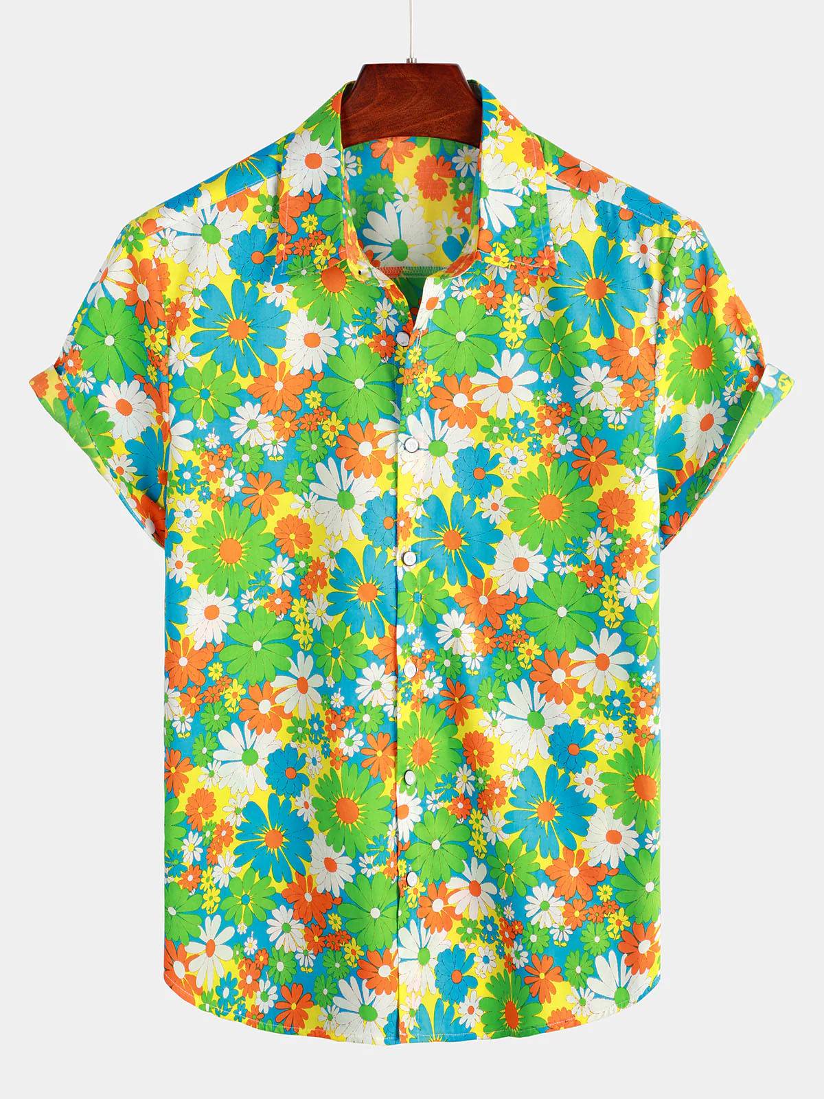 Mens Striped Casual Holiday Short Sleeve Orange Summer Button Down Shirt Hawaiian Shirt Summer Spring Lapel Button Down