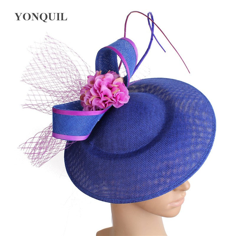 Novo Design Amarelo Com Cabelo Roxo Fascinator Chapéu Tiara Nupcial Casamento Festa Adereço de Cabelo Malha Senhoras Ocasião Acessórios de Cabelo