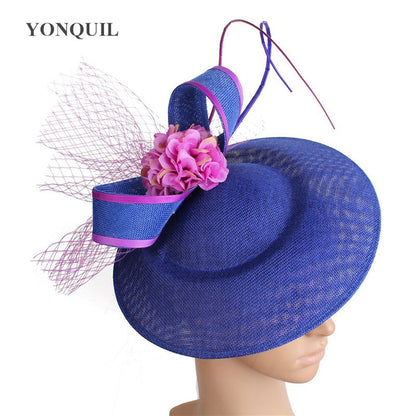 Novo Design Amarelo Com Cabelo Roxo Fascinator Chapéu Tiara Nupcial Casamento Festa Adereço de Cabelo Malha Senhoras Ocasião Acessórios de Cabelo