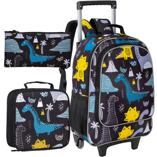 3PCS Rolling Backpack for Girls Boys, Kids Roller Wheels Bookbag, Wheeled School Bag with Lunch Bag