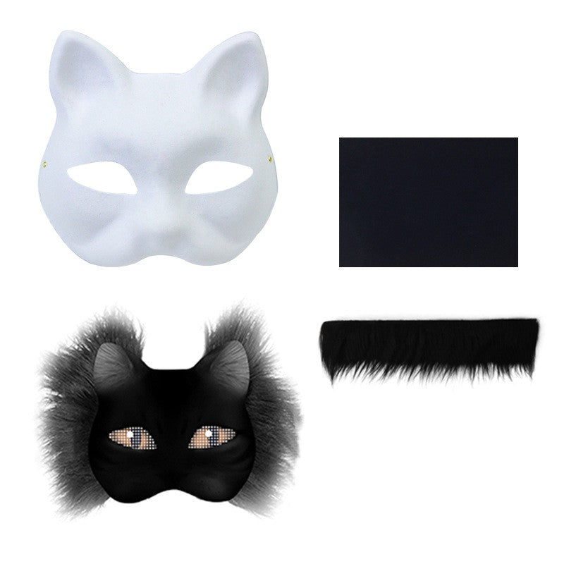 3Pcs/set DIY Handmade Graffiti Half Face Mask Therian Mask Kit Blank Mask Half Face Hand Drawn Animal Cat Fox Mask Party Gifts