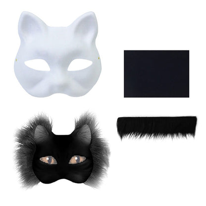 3Pcs/set DIY Handmade Graffiti Half Face Mask Therian Mask Kit Blank Mask Half Face Hand Drawn Animal Cat Fox Mask Party Gifts