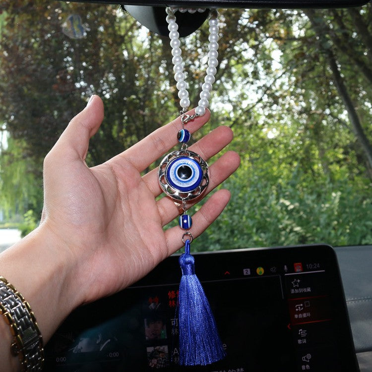 Franjas de Cristal Olhos Azuis Acessórios para Carro Olho de Demônio Pingente de Retrovisor Automotivo Decoração de Carro Presentes de Halloween Talismã Para Homem