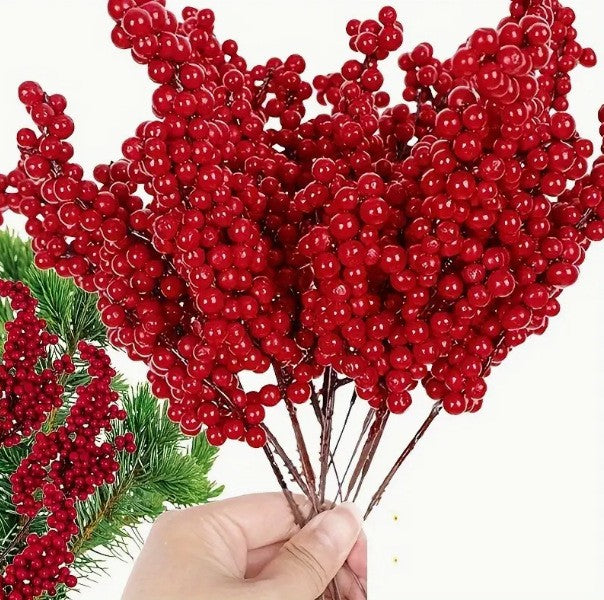 10pcs Artificial Berries Christmas Decoration Flowers Red Berry Branches Xmas Tree Party Home Table Ornament Red Wreath DIY
