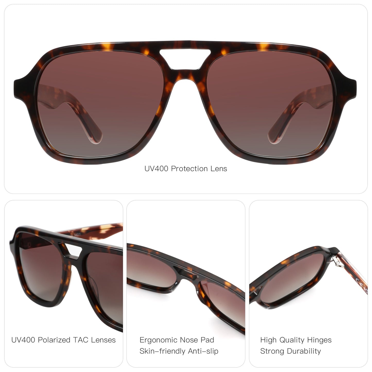 ZENOTTIC Classic Handmade Acetate Polarized Sunglasses Aviator Double Bridge Design UV400 Protection Sun Glasses For Women