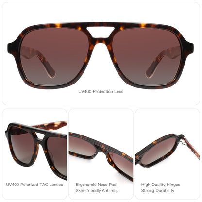 ZENOTTIC Classic Handmade Acetate Polarized Sunglasses Aviator Double Bridge Design UV400 Protection Sun Glasses For Women