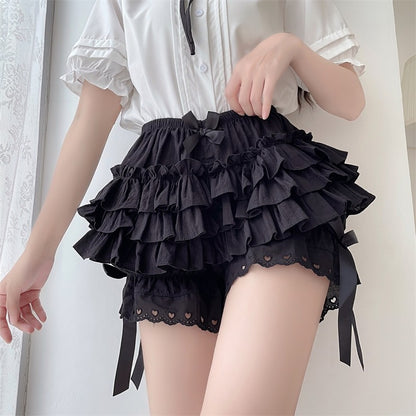 Kawaii Gothic Summer Lace Shorts Women Vintage Elastic Waist Lolita Y2k Hot Pants Girls Bow Ruffles Casual White Black Shorts