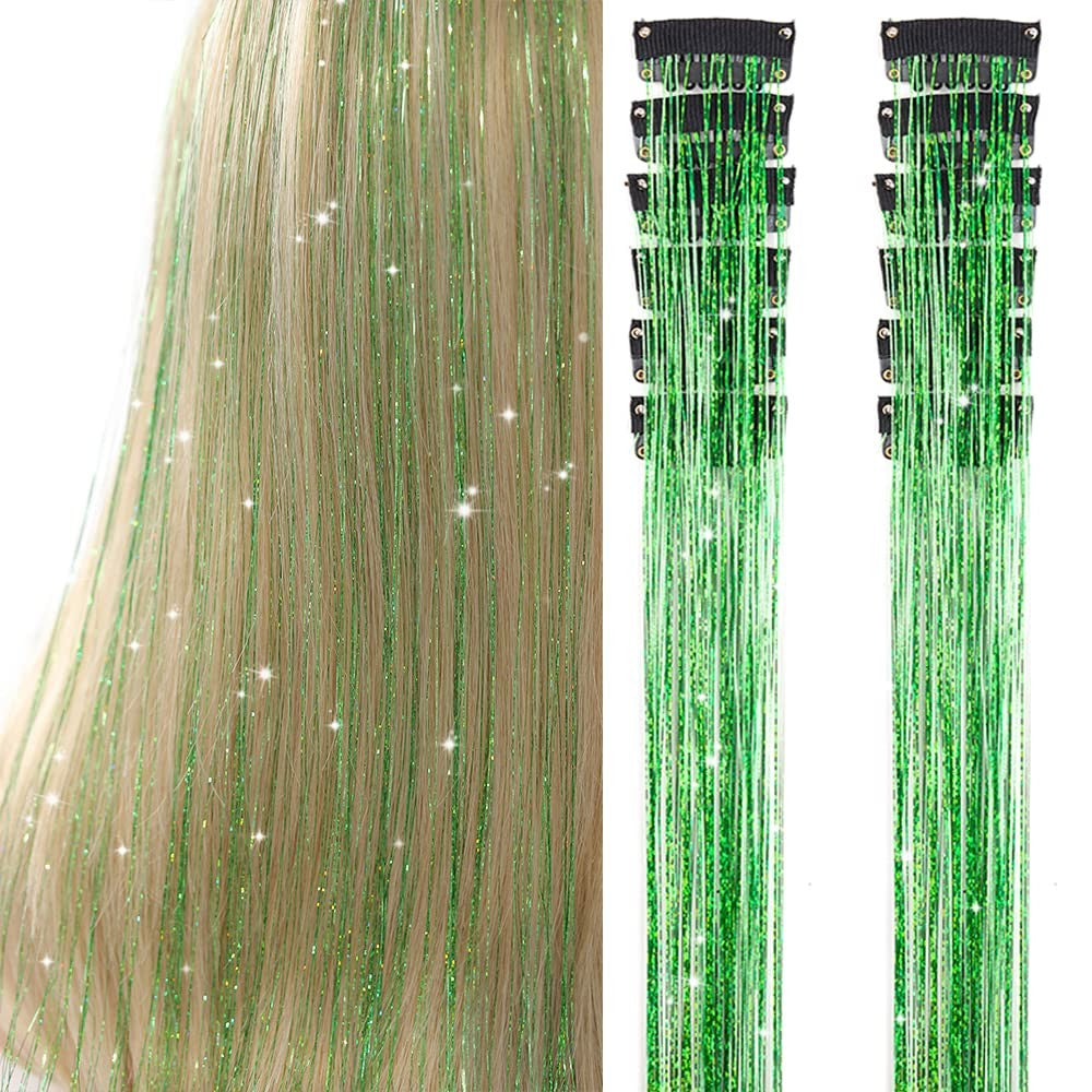 Pacote de 12 Unidades de Cabelo Extensor com Presilha, Tinsel Colorido com Brilho, Extensões de Cabelo de Fada, Acessório Cintilante para Festa de Mulheres, Meninas e Crianças