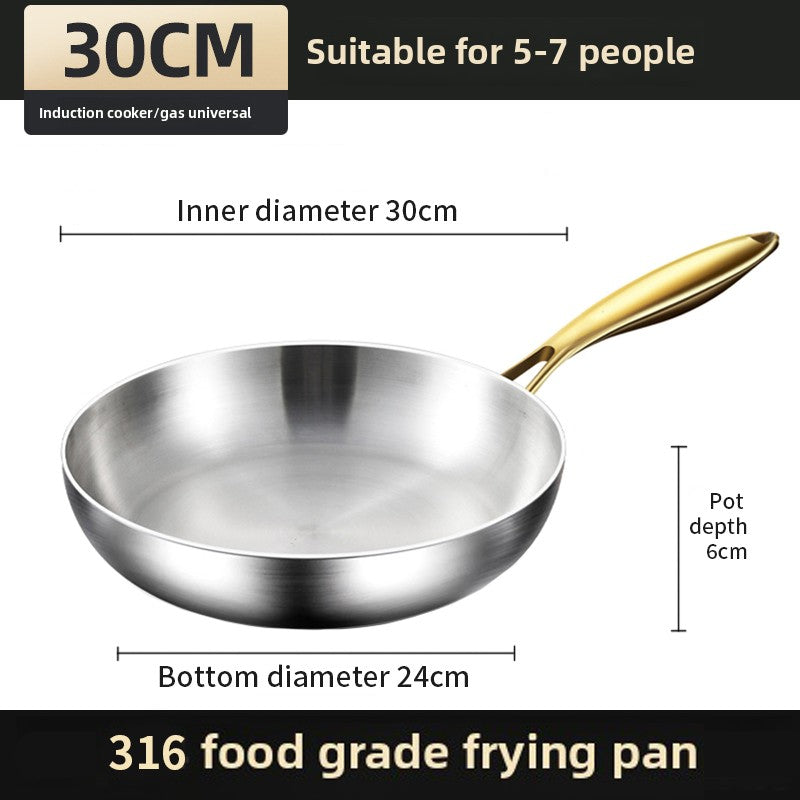 KEMORELA 316 Stainless Steel Frying Pan With Golden Handle Wok Pan Nonstick Cooking Fried Steak Gas Stove Pot Universal Pan