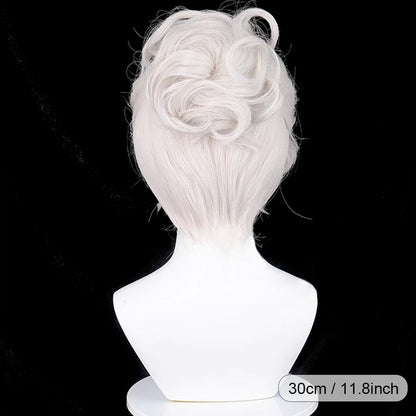 Short Straight White Bun Clip Synthetic Wig Middle Part Anime Game Cosplay Wig Heat Resistant for Daily Party