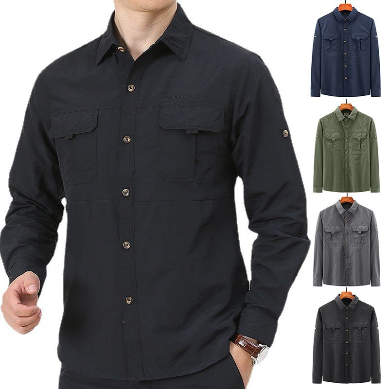 Spring Cargo Shirt For Men Long Sleeve Social Dress Shirt Top Casual Formal Shirt Blouses Oversized Tactical Shirt Man Clothes