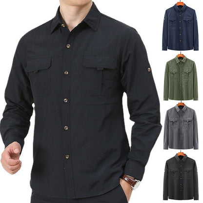 Spring Cargo Shirt For Men Long Sleeve Social Dress Shirt Top Casual Formal Shirt Blouses Oversized Tactical Shirt Man Clothes