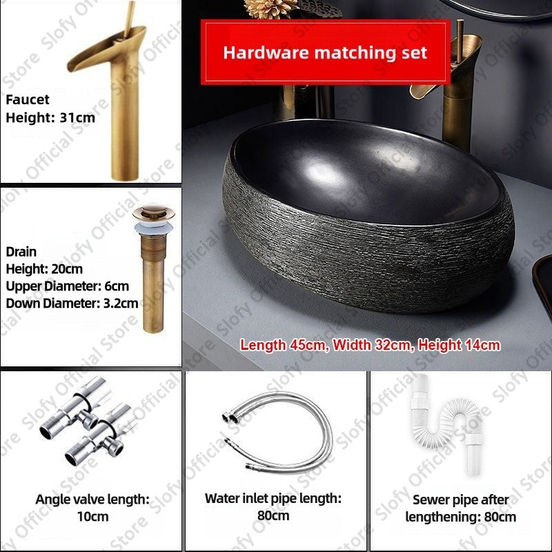 Retro Art Ceramic Sink Multiple Styles Black Washbasin Single Bowl Low-Key Luxury Countertop Basins For Household Hotel Bathroom